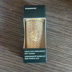 Brand new Starbucks holiday 2022 gold cup ornament keychain